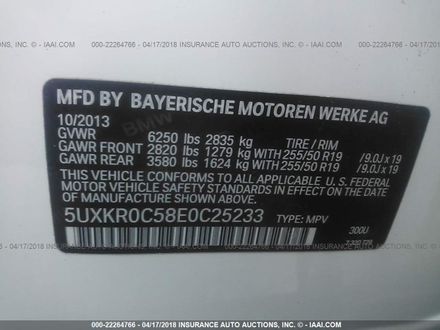 5UXKR0C58E0C25233 - 2014 BMW X5 XDRIVE35I WHITE photo 9