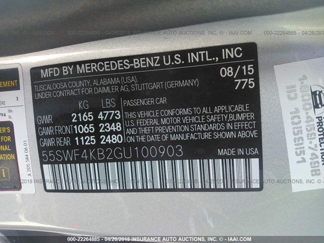 55SWF4KB2GU100903 - 2016 MERCEDES-BENZ C 300 4MATIC SILVER photo 9