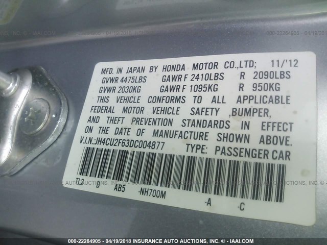 JH4CU2F63DC004877 - 2013 ACURA TSX TECH SILVER photo 9