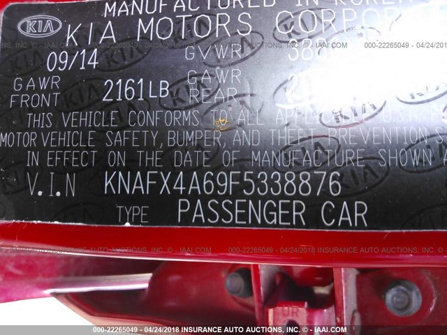 KNAFX4A69F5338876 - 2015 KIA FORTE LX RED photo 9