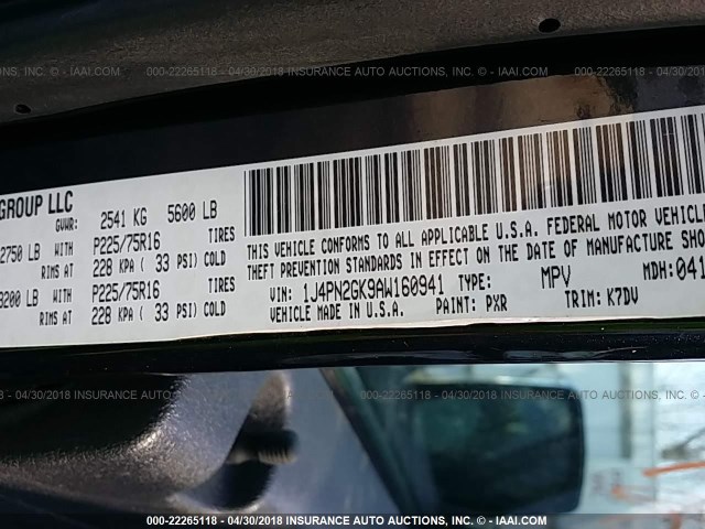 1J4PN2GK9AW160941 - 2010 JEEP LIBERTY SPORT 黑色 照片 9