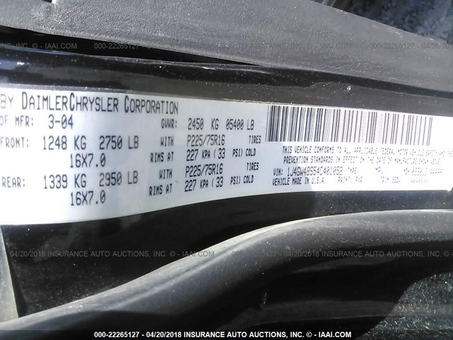 1J4GW48S54C401052 - 2004 JEEP GRAND CHEROKEE LAREDO/COLUMBIA/FREEDOM 黑色 照片 9