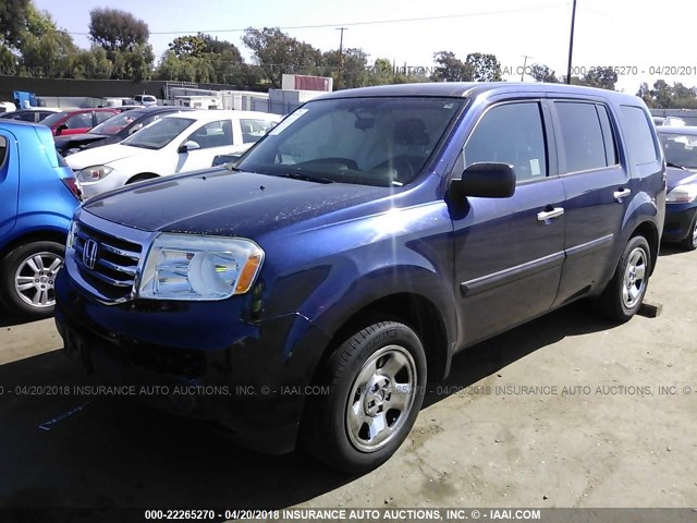 5FNYF3H23DB009937 - 2013 HONDA PILOT LX BLUE photo 2