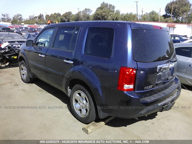 5FNYF3H23DB009937 - 2013 HONDA PILOT LX BLUE photo 3