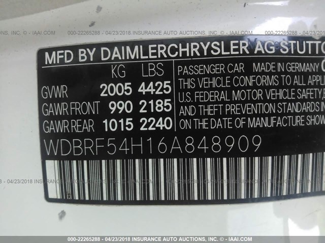 WDBRF54H16A848909 - 2006 MERCEDES-BENZ C GENERATION 2006 280 WHITE photo 9