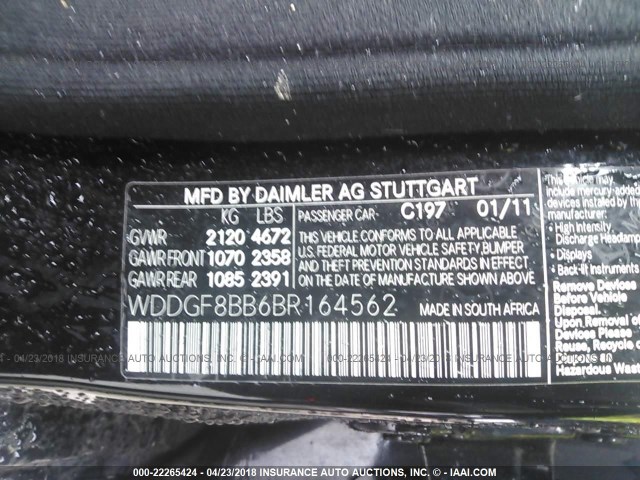 WDDGF8BB6BR164562 - 2011 MERCEDES-BENZ C 300 4MATIC BLACK photo 9