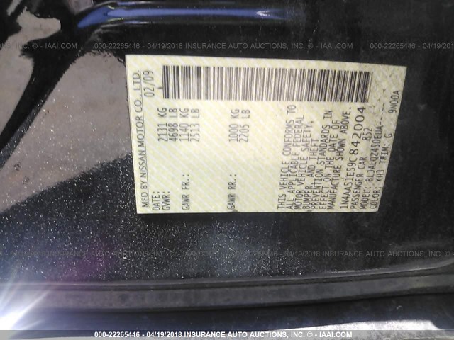 1N4AA51E59C842004 - 2009 NISSAN MAXIMA S/SV BLACK photo 9