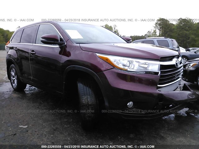 5TDBKRFH7FS132277 - 2015 TOYOTA HIGHLANDER LE/LE PLUS MAROON photo 1