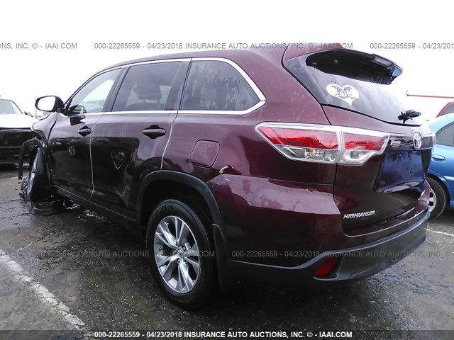 5TDBKRFH7FS132277 - 2015 TOYOTA HIGHLANDER LE/LE PLUS MAROON photo 3