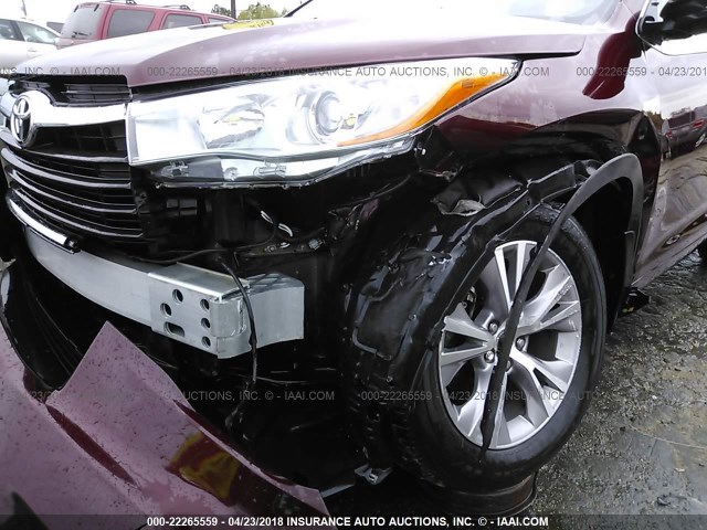 5TDBKRFH7FS132277 - 2015 TOYOTA HIGHLANDER LE/LE PLUS MAROON photo 6