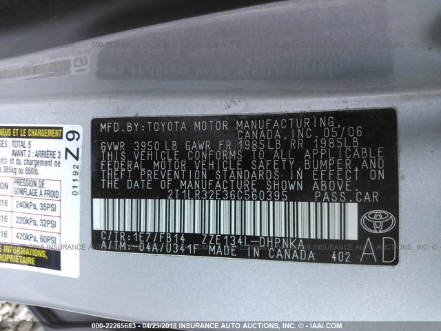 2T1LR32E36C560395 - 2006 TOYOTA COROLLA MATRIX XR SILVER photo 9