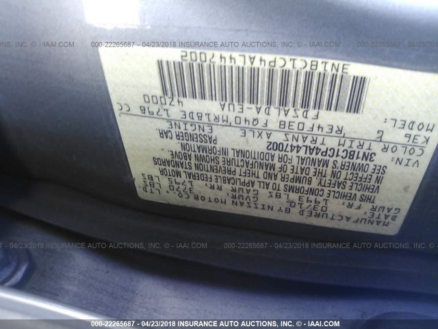 3N1BC1CP4AL447002 - 2010 NISSAN VERSA S/SL Light Blue photo 9