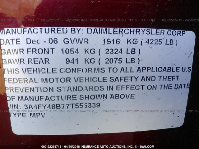 3A4FY48B77T555339 - 2007 CHRYSLER PT CRUISER RED photo 9