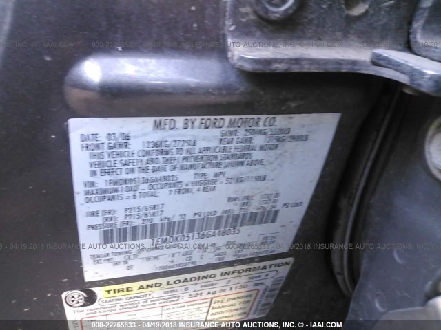 1FMDK05136GA48035 - 2006 FORD FREESTYLE SEL GRAY photo 9