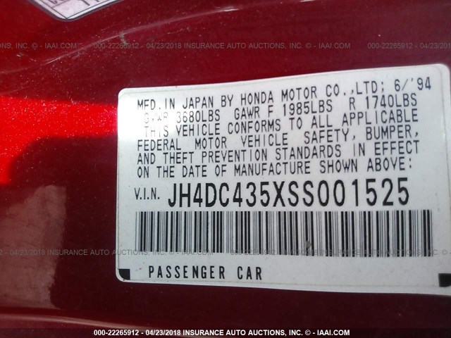 JH4DC435XSS001525 - 1995 ACURA INTEGRA LS RED photo 9