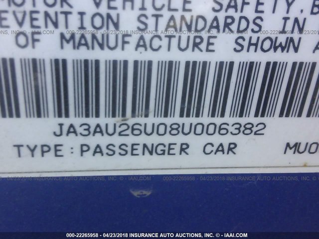 JA3AU26U08U006382 - 2008 MITSUBISHI LANCER ES BLUE photo 9