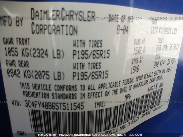 3C4FY48B65T511545 - 2005 CHRYSLER PT CRUISER BLUE photo 9