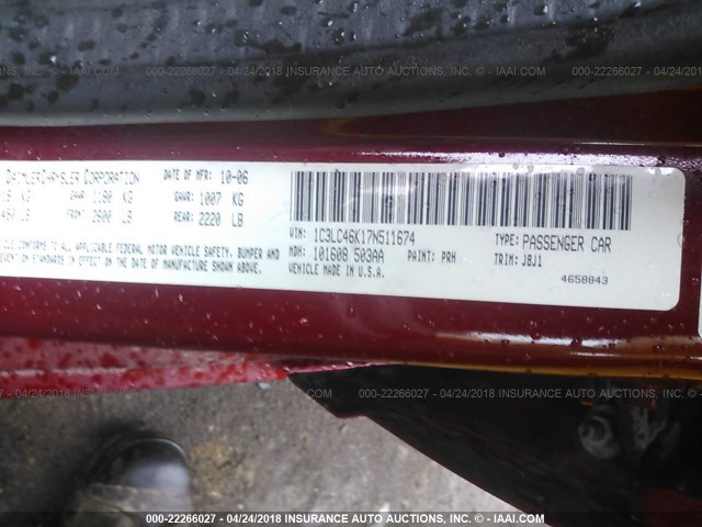 1C3LC46K17N511674 - 2007 CHRYSLER SEBRING RED photo 9