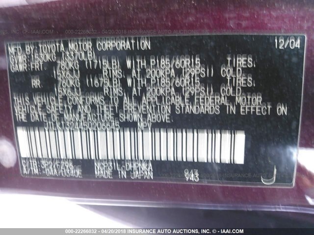 JTLKT324450206645 - 2005 TOYOTA SCION XB იასამნისფერი ფოტო 9