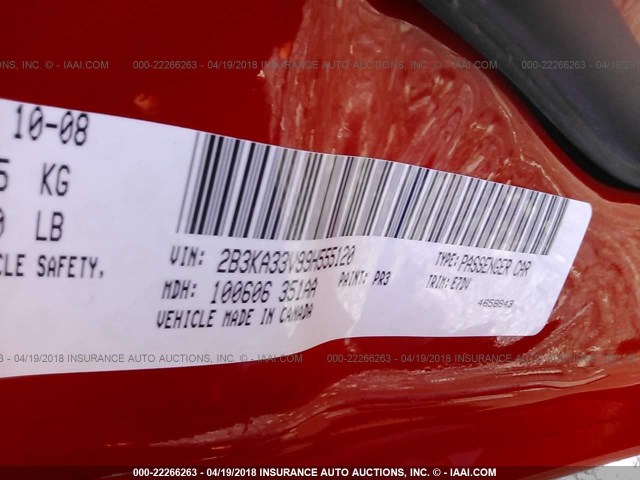 2B3KA33V99H555120 - 2009 DODGE CHARGER SXT RED photo 9