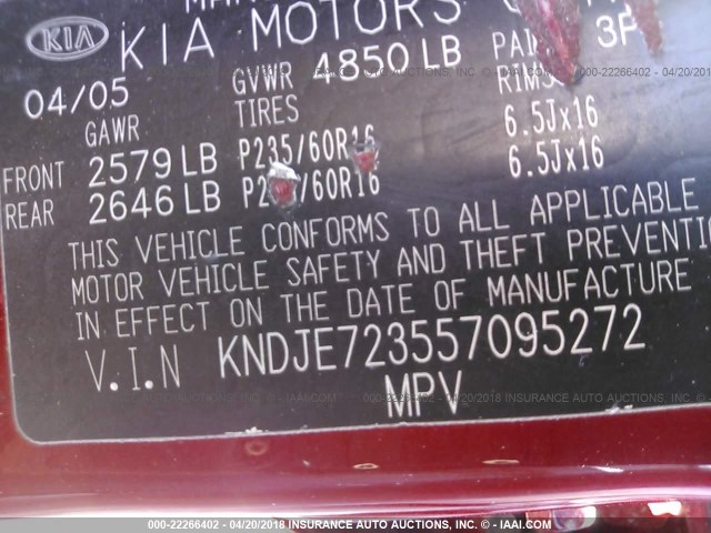 KNDJE723557095272 - 2005 KIA NEW SPORTAGE  RED photo 9