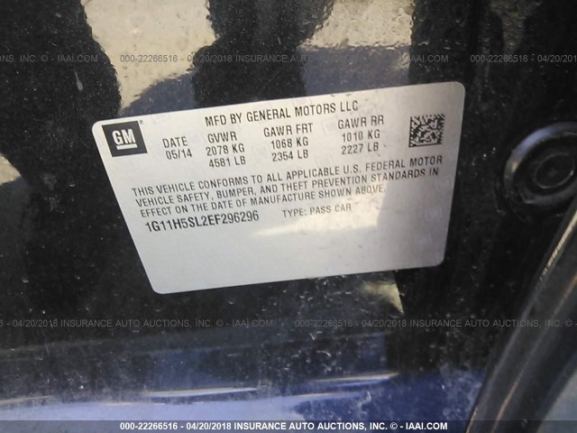 1G11H5SL2EF296296 - 2014 CHEVROLET MALIBU LTZ 黑色 照片 9