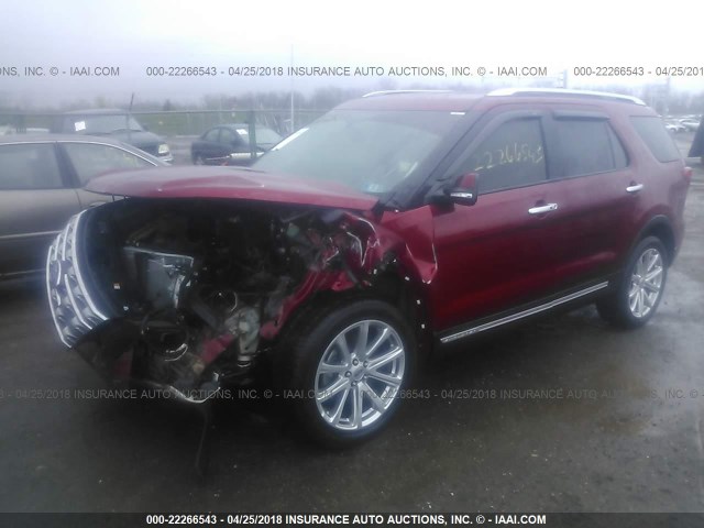 1FM5K8F82HGC70003 - 2017 FORD EXPLORER LIMITED RED photo 2