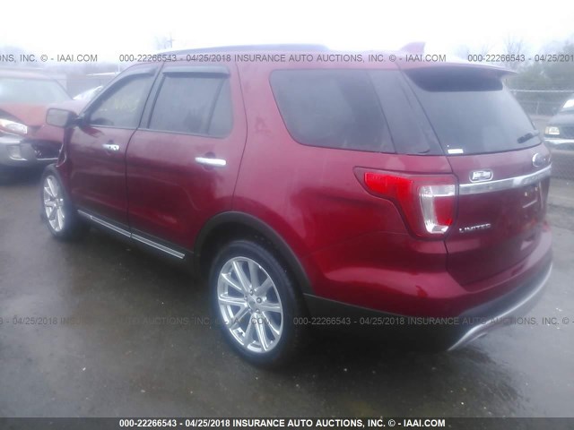 1FM5K8F82HGC70003 - 2017 FORD EXPLORER LIMITED RED photo 3