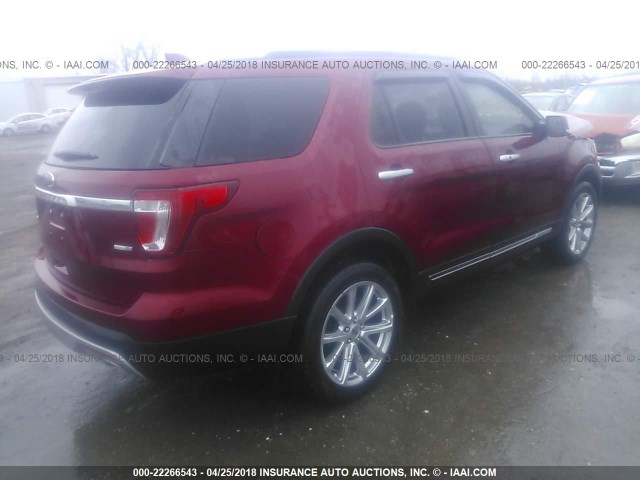 1FM5K8F82HGC70003 - 2017 FORD EXPLORER LIMITED RED photo 4