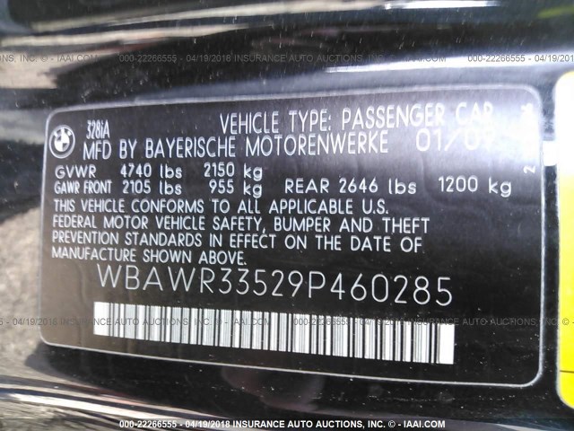 WBAWR33529P460285 - 2009 BMW 328 I SULEV BLACK photo 9