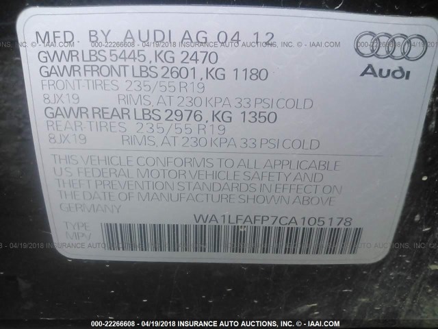 WA1LFAFP7CA105178 - 2012 AUDI Q5 PREMIUM PLUS 黑色 照片 9