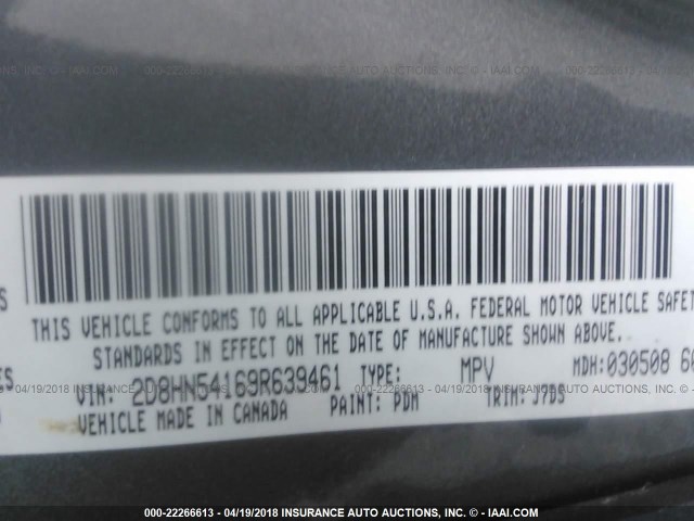 2D8HN54169R639461 - 2009 DODGE GRAND CARAVAN SXT GRAY photo 9