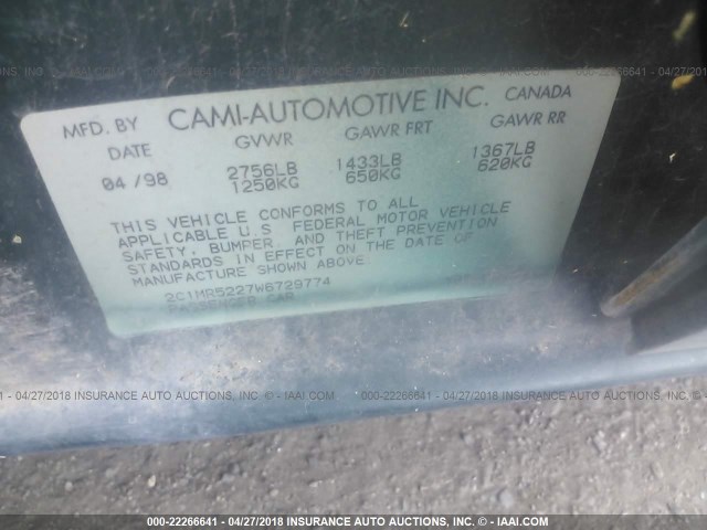 2C1MR5227W6729774 - 1998 CHEVROLET METRO LSI GREEN photo 9