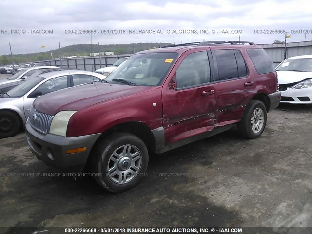 4M2ZU66E02ZJ03297 - 2002 MERCURY MOUNTAINEER  BURGUNDY photo 2