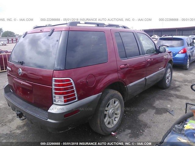 4M2ZU66E02ZJ03297 - 2002 MERCURY MOUNTAINEER  BURGUNDY photo 4