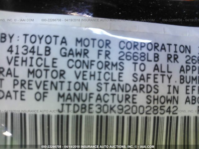 JTDBE30K920028542 - 2002 TOYOTA CAMRY LE/XLE/SE PURPLE photo 9