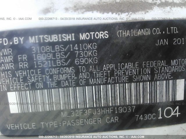 ML32F3FJ3HHF19037 - 2017 MITSUBISHI MIRAGE G4 ES Ağ foto 9