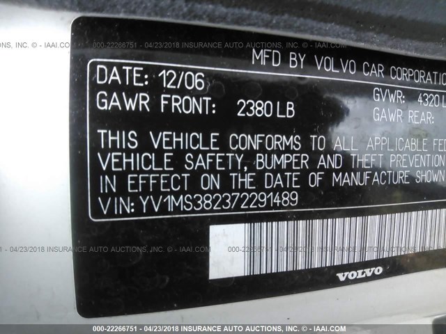 YV1MS382372291489 - 2007 VOLVO S40 2.4I WHITE photo 9