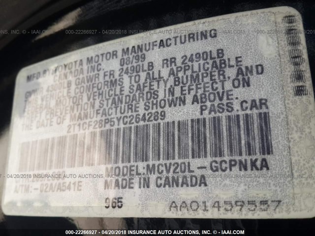 2T1CF28P5YC264289 - 2000 TOYOTA CAMRY SOLARA SE/SLE Qara foto 9