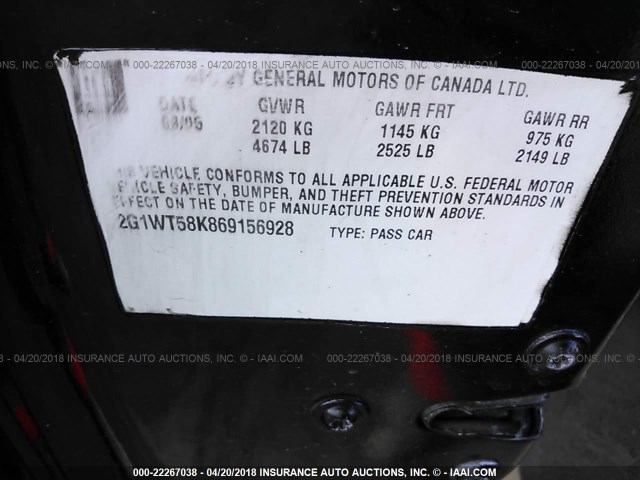 2G1WT58K679359320 - 2007 CHEVROLET IMPALA LT BLACK photo 9