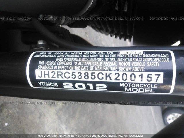 JH2RC5385CK200157 - 2012 HONDA VT750 C2B BLACK photo 10