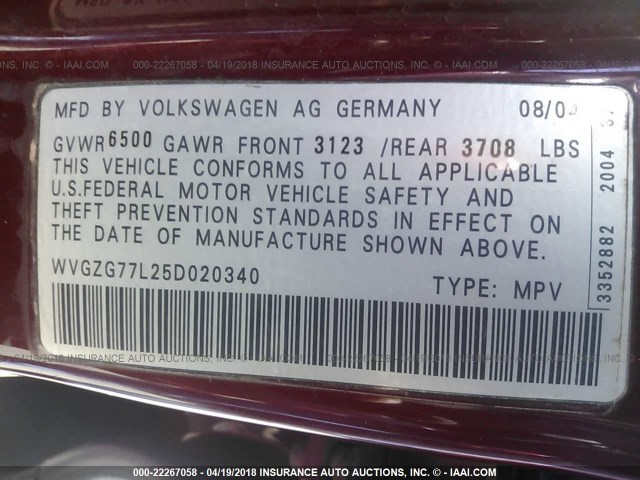 WVGZG77L25D020340 - 2005 VOLKSWAGEN TOUAREG 3.2 RED photo 9