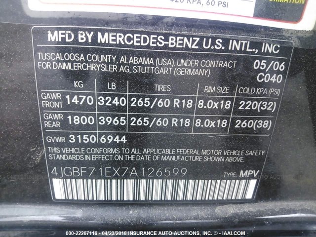 4JGBF71EX7A126599 - 2007 MERCEDES-BENZ GL 450 4MATIC BLACK photo 9