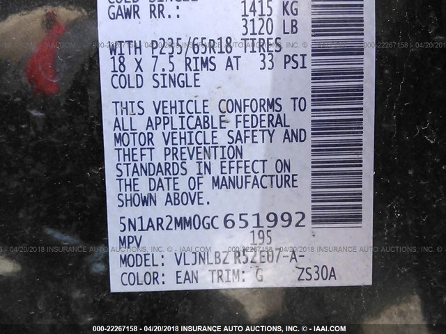 5N1AR2MM0GC651992 - 2016 NISSAN PATHFINDER S/SV/SL/PLATINUM 绿色 照片 9