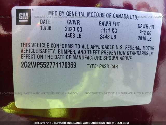 2G2WP552771170369 - 2007 PONTIAC GRAND PRIX BURGUNDY photo 9