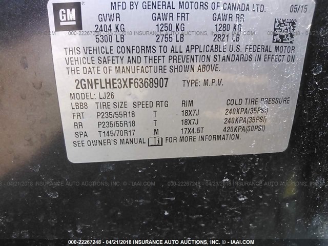 2GNFLHE3XF6368907 - 2015 CHEVROLET EQUINOX LTZ BLACK photo 9