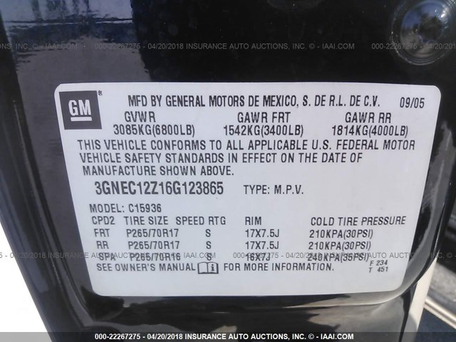 3GNEC12Z16G123865 - 2006 CHEVROLET AVALANCHE C1500 BLUE photo 9