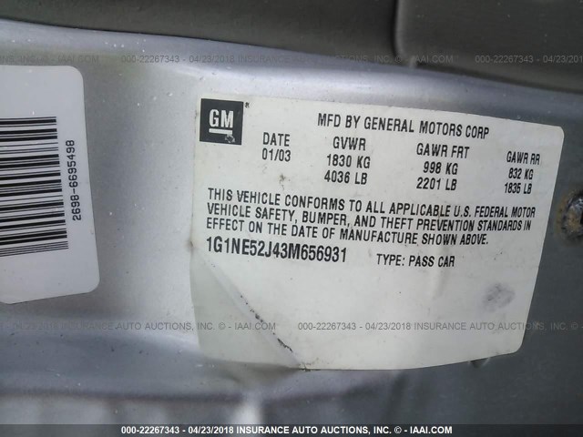 1G1NE52J43M656931 - 2003 CHEVROLET MALIBU LS 银色 照片 9