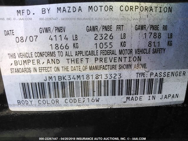 JM1BK34M181813323 - 2008 MAZDA SPEED 3 BLACK photo 9