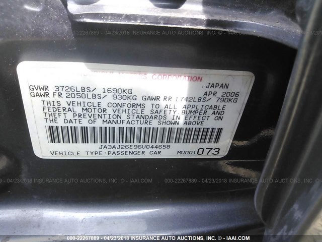 JA3AJ26E96U044658 - 2006 MITSUBISHI LANCER ES GRAY photo 9